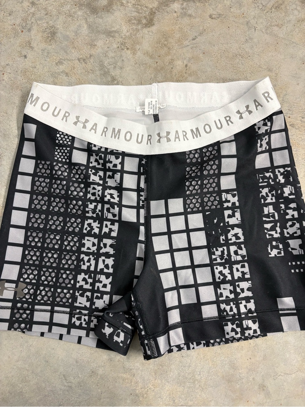 Under Armour Black & White Grid-Print Compression Shorts